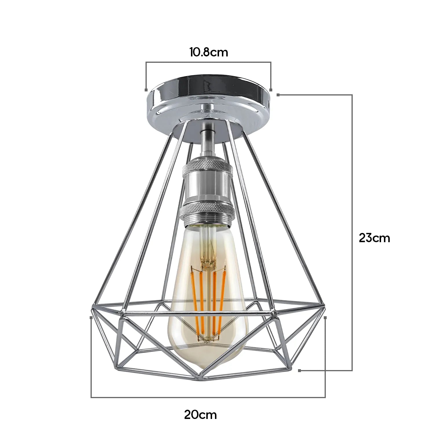 Chrome Colour Ceiling Light Fixtures Metal Semi Flush E27 Screw Edison Lamp~4182