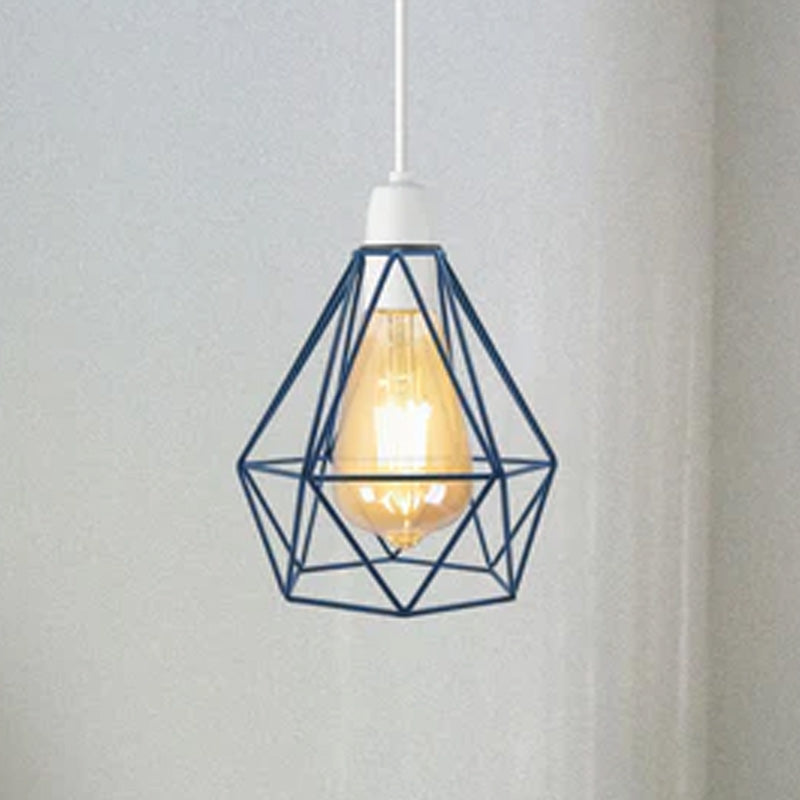 Blue Industrial Diamond Metal Wire Cage Easy Fit Ceiling Lampshade~1905