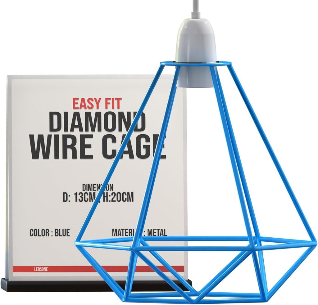 Blue Industrial Diamond Metal Wire Cage Easy Fit Ceiling Lampshade~1905