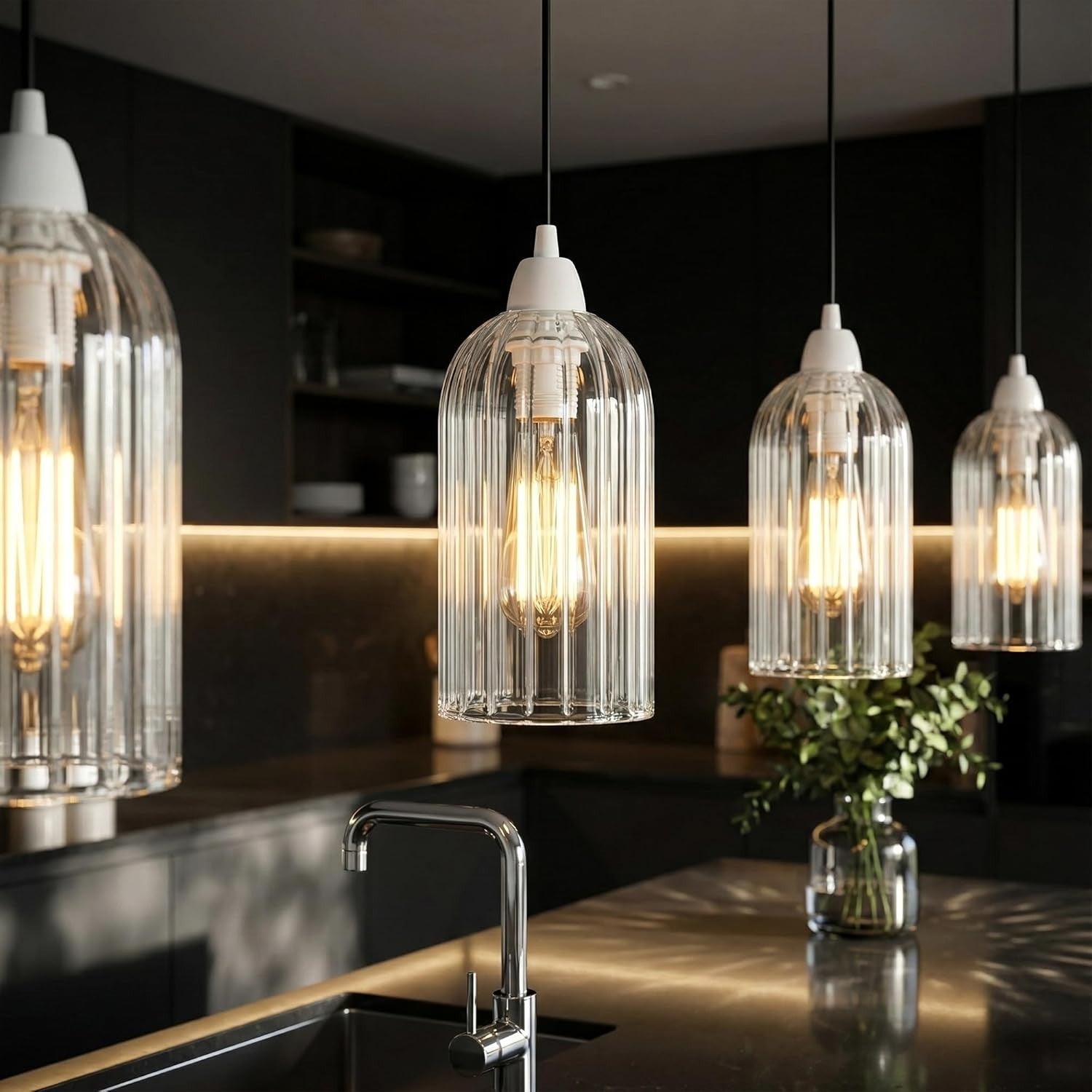 Modern Ceiling Pendant Light Shade Ribbed Glass Easy Fit Chandelier Lampshade~6798