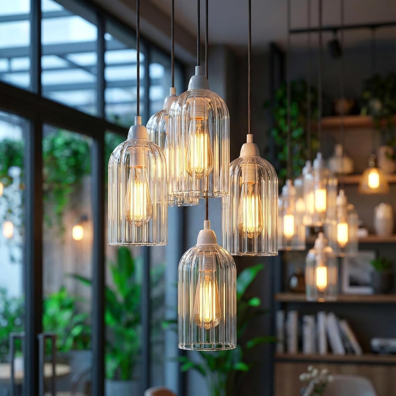 Modern Ceiling Pendant Light Shade Ribbed Glass Easy Fit Chandelier Lampshade~6798