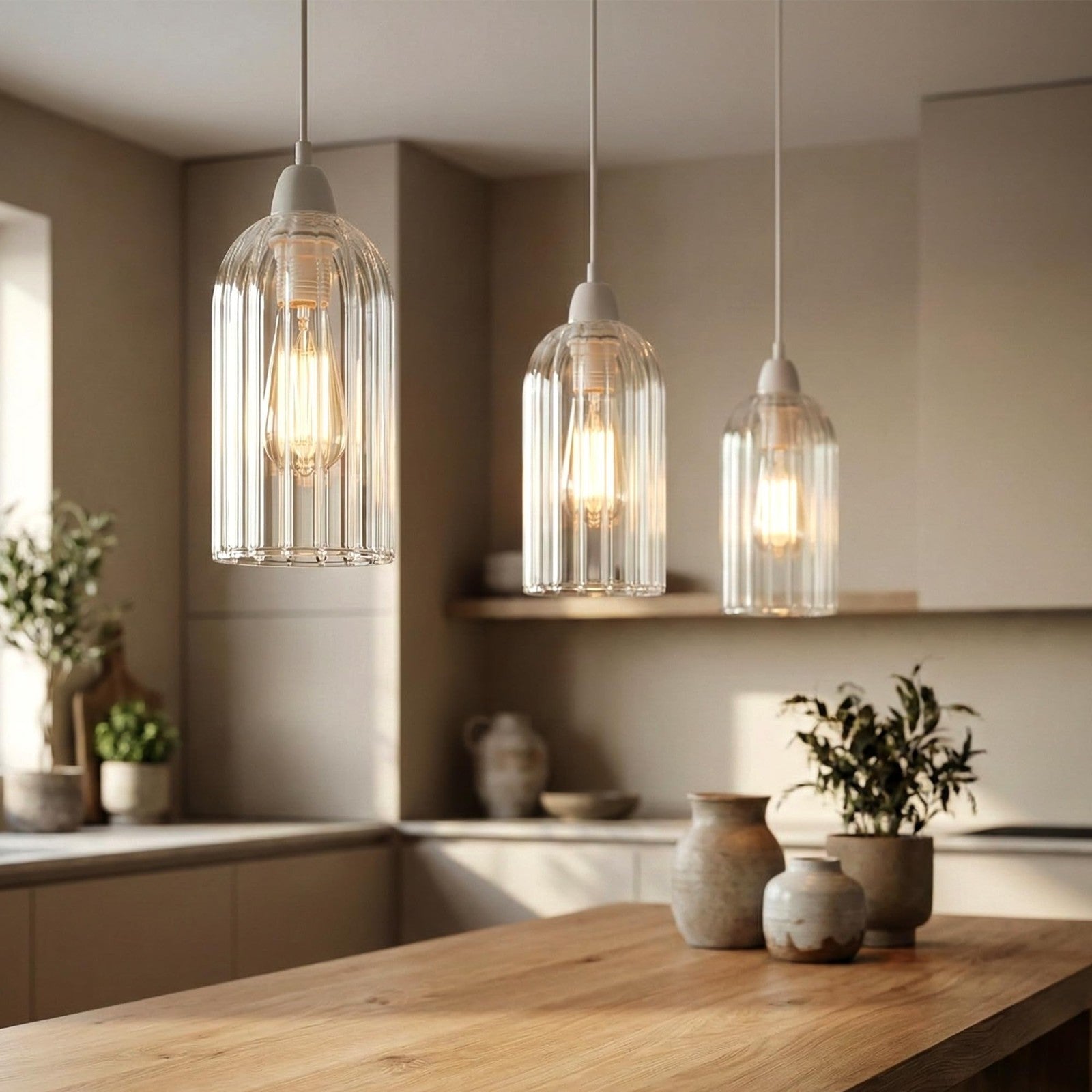 Modern Ceiling Pendant Light Shade Ribbed Glass Easy Fit Chandelier Lampshade~6798