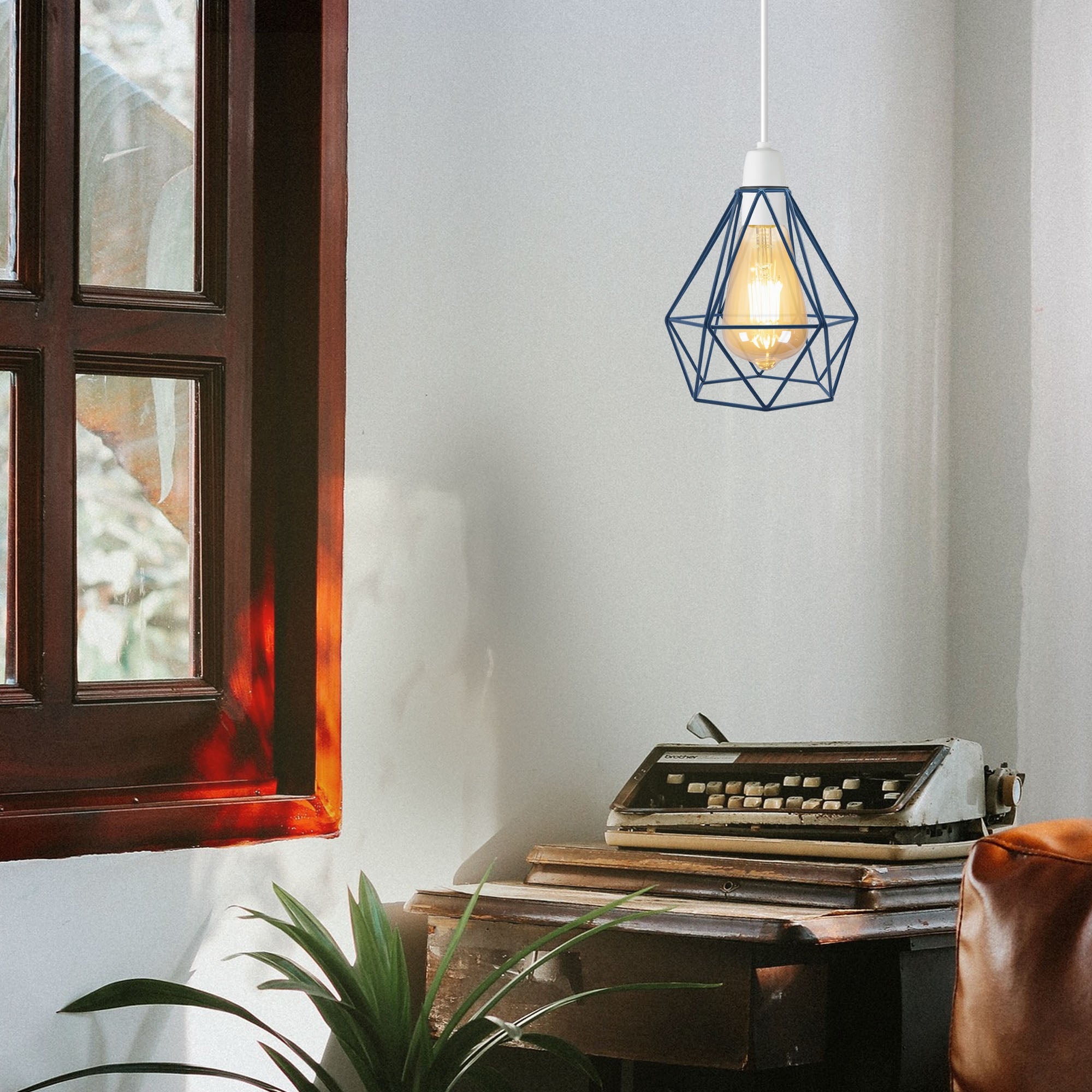 Blue Industrial Diamond Metal Wire Cage Easy Fit Ceiling Lampshade~1905