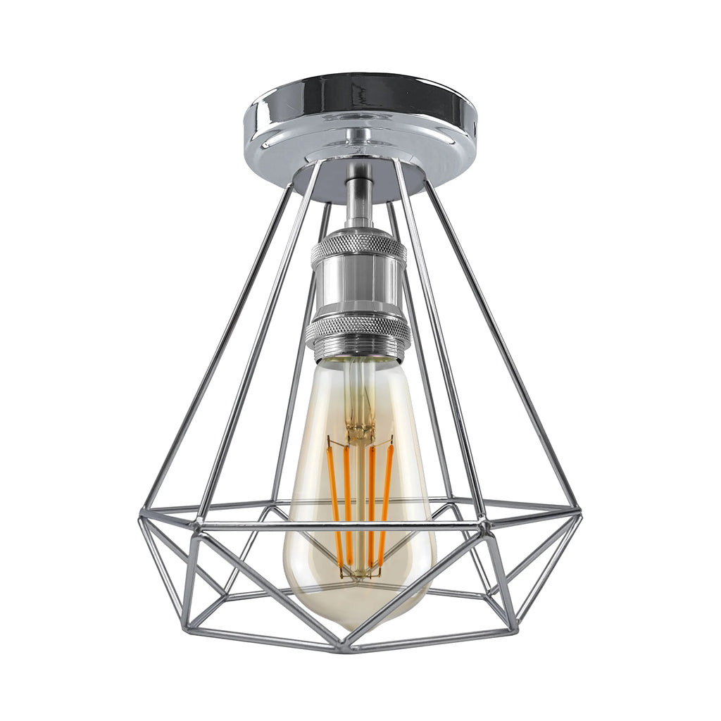Chrome Colour Ceiling Light Fixtures Metal Semi Flush E27 Screw Edison Lamp~4182