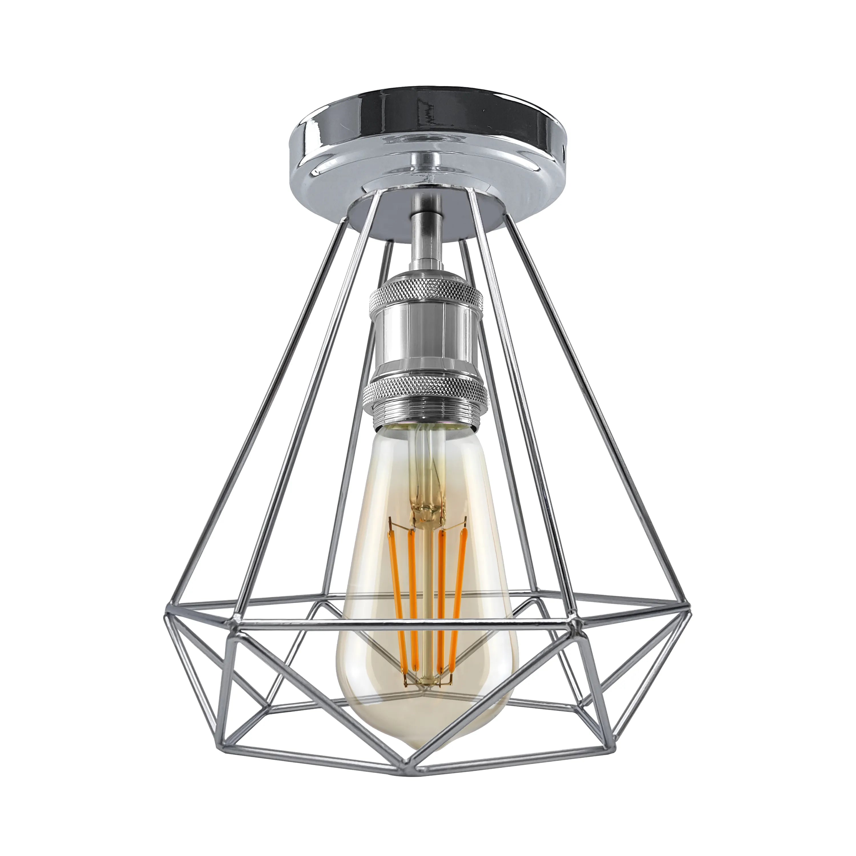 Chrome Colour Ceiling Light Fixtures Metal Semi Flush E27 Screw Edison Lamp~4182