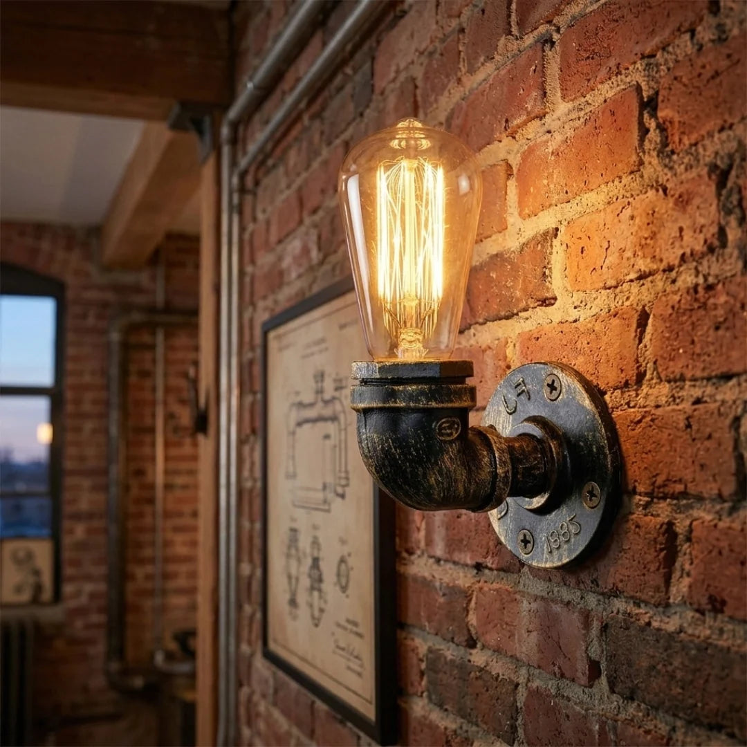 Vintage Industrial Water Pipe Lamp Retro Light Steampunk Wall Sconce + Free Bulb~2136