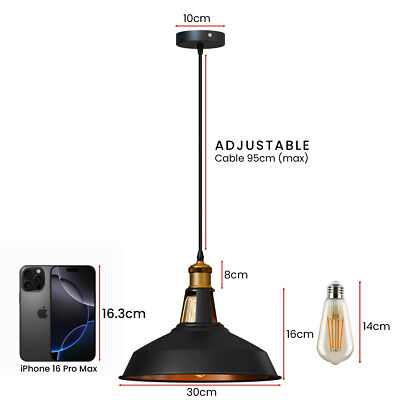 Industrial Black Inner Gold Ceiling Pendant | Easy Fit Retro Light ~ 5713