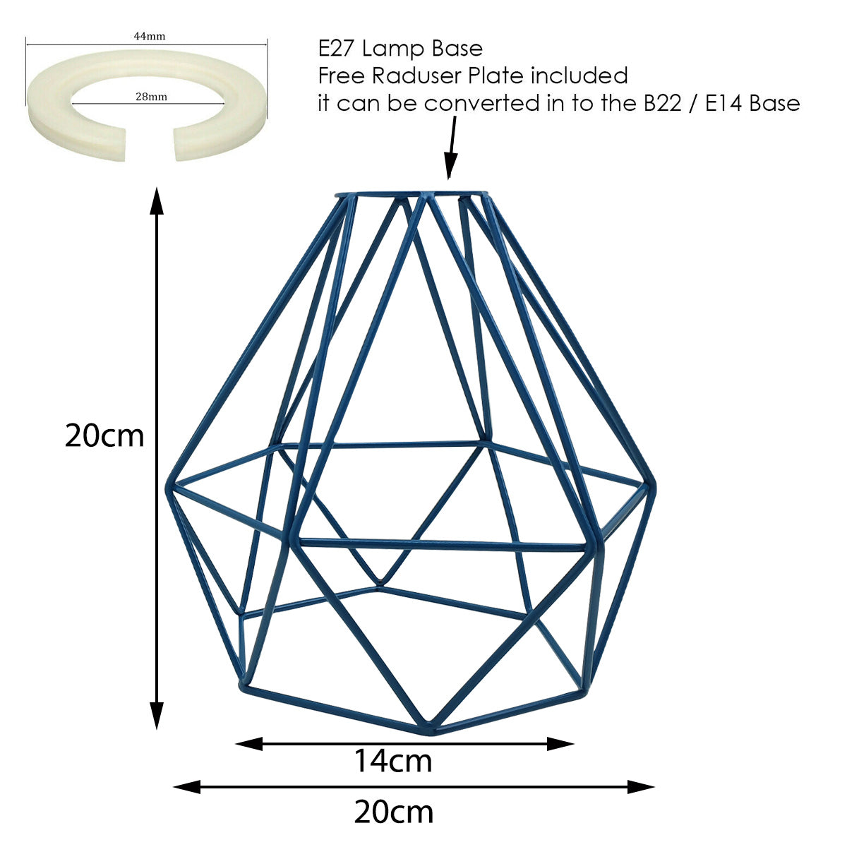 Blue Industrial Diamond Metal Wire Cage Easy Fit Ceiling Lampshade~1905