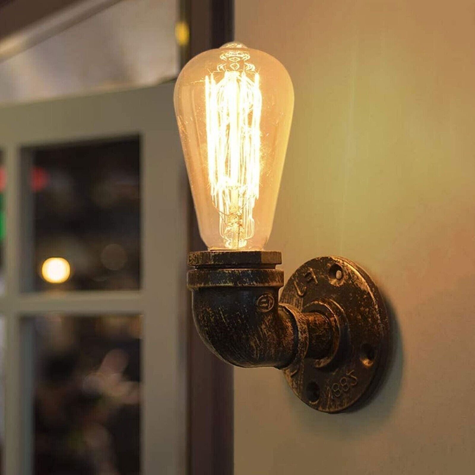 Vintage Industrial Water Pipe Lamp Retro Light Steampunk Wall Sconce + Free Bulb~2136