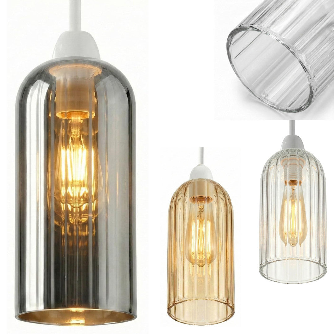 Modern Ceiling Pendant Light Shade Ribbed Glass Easy Fit Chandelier Lampshade~6798