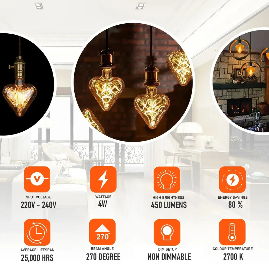 3 Pack LED Edison 4W E27 Warm White 2700K Non-Dimmable Bulb(Energy Saving)~1016