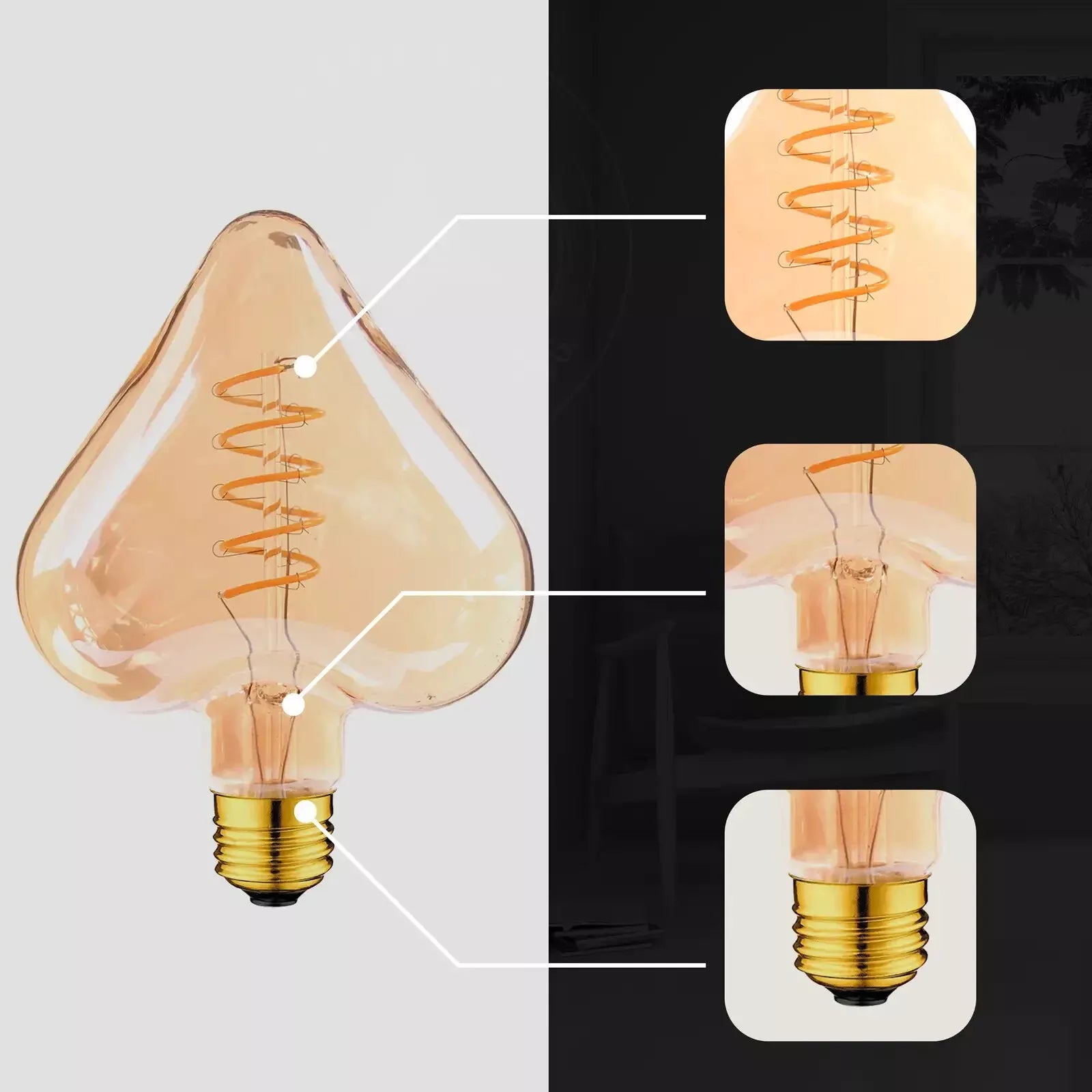 3 Pack LED Edison 4W E27 Warm White 2700K Non-Dimmable Bulb(Energy Saving)~1016